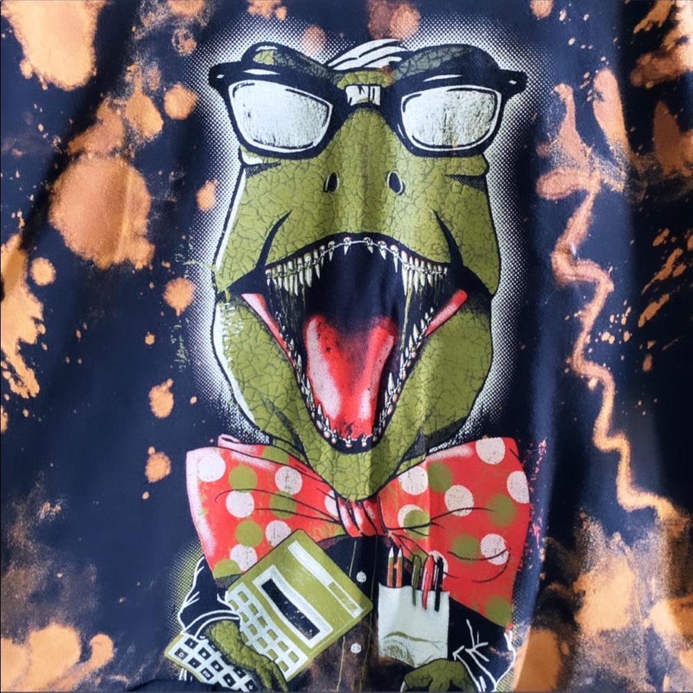 Geek Nerd T-Rex Bleached Graphic T-Shirt Cropped - image 2